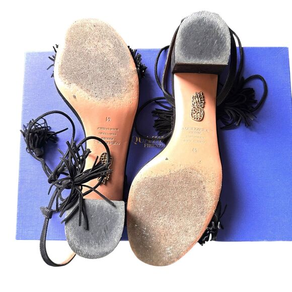 AQUAZZURA Wild Thing 50 Suede‎ Ankle Wrap Sandals w BOX Sz 41 - Picture 7 of 7